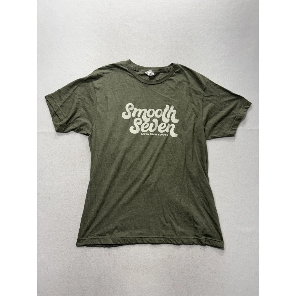 Tultex Mens Large Green Smooth Seven Seven Brew Coffee Graphic Tee Logo 202